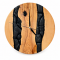 Twin Midnight Rivers Olive Wood & Resin Wall Clock in black resin on a white background