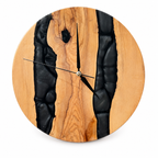 Twin Midnight Rivers Olive Wood & Resin Wall Clock — full front view on white