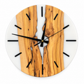 White River Olive Wood & Resin Wall Clock in white resin on a white background