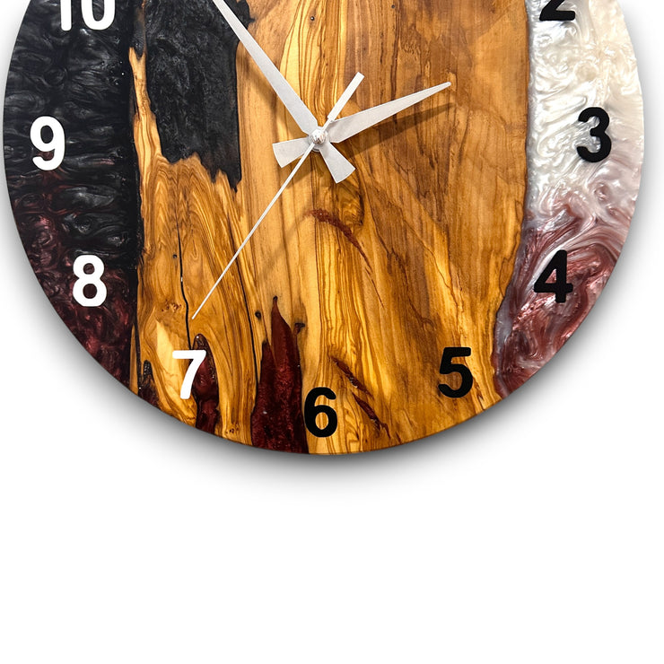 Unique Wall Clock - Epoxy Resin & Olive Wood, Custom Home Decor, Home Gift, Unique Gift - Art Wood Lab